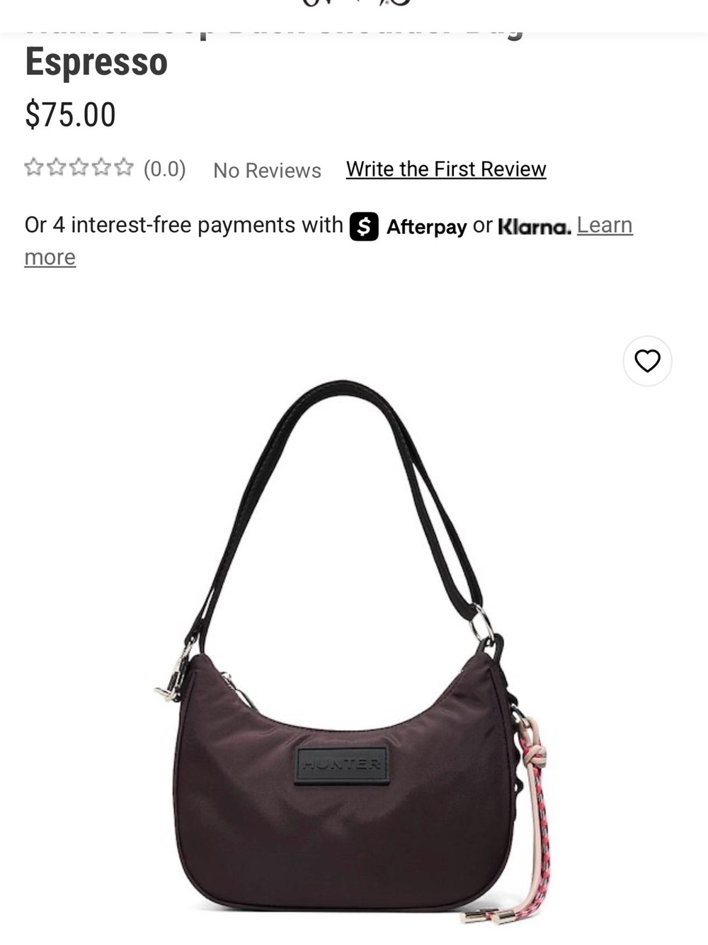 Hunter Espresso Nylon Shoulder Bag with Pink Accent Charm